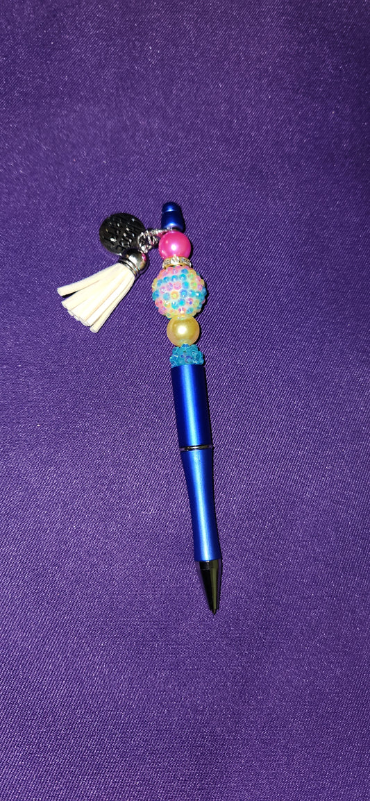 Beautiful Beaded Pens | Blue floral base with mixed Blue beads