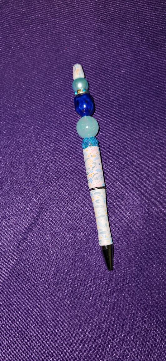 Beautiful Beaded Pens | Blue floral base with mixed Blue beads