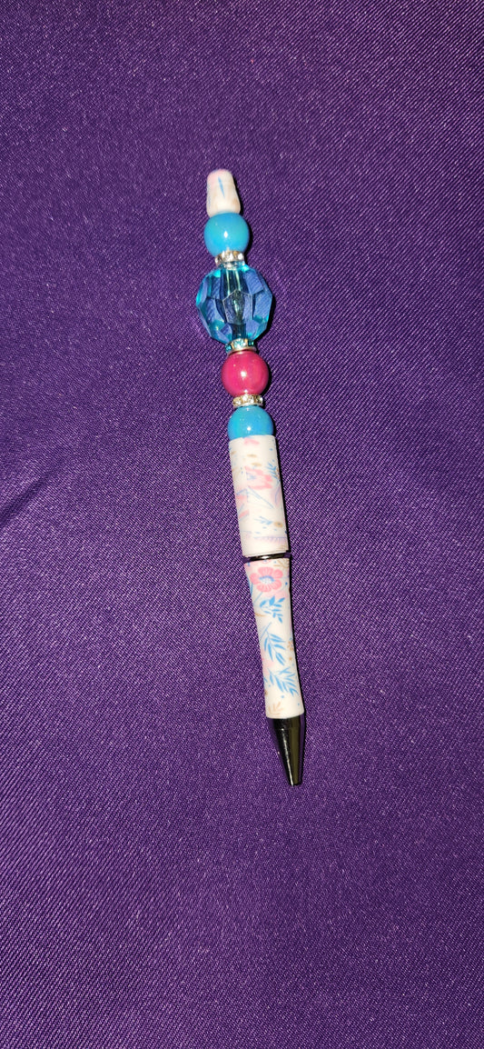 Beautiful Beaded Pens | Flower base blue and pink beads